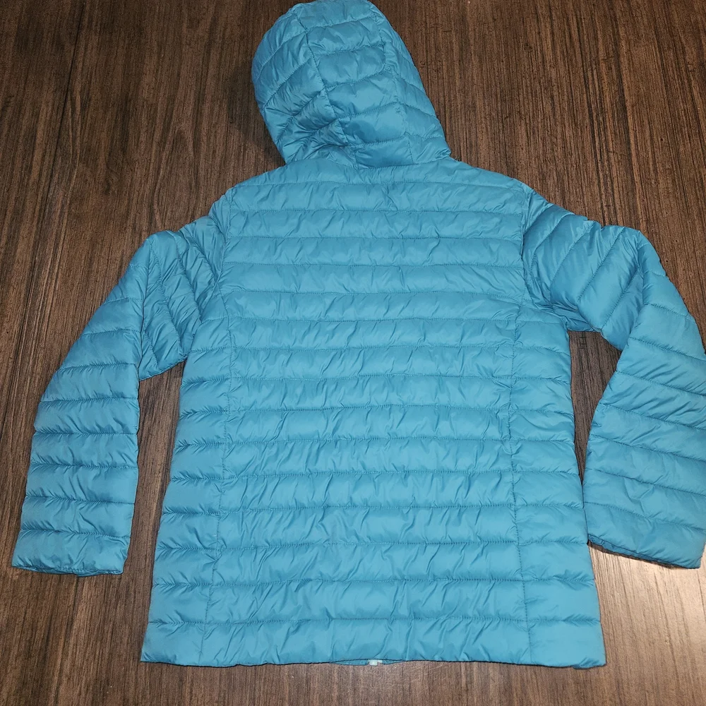 Lands' End Kids Aqua Hooded Puffer Jacket